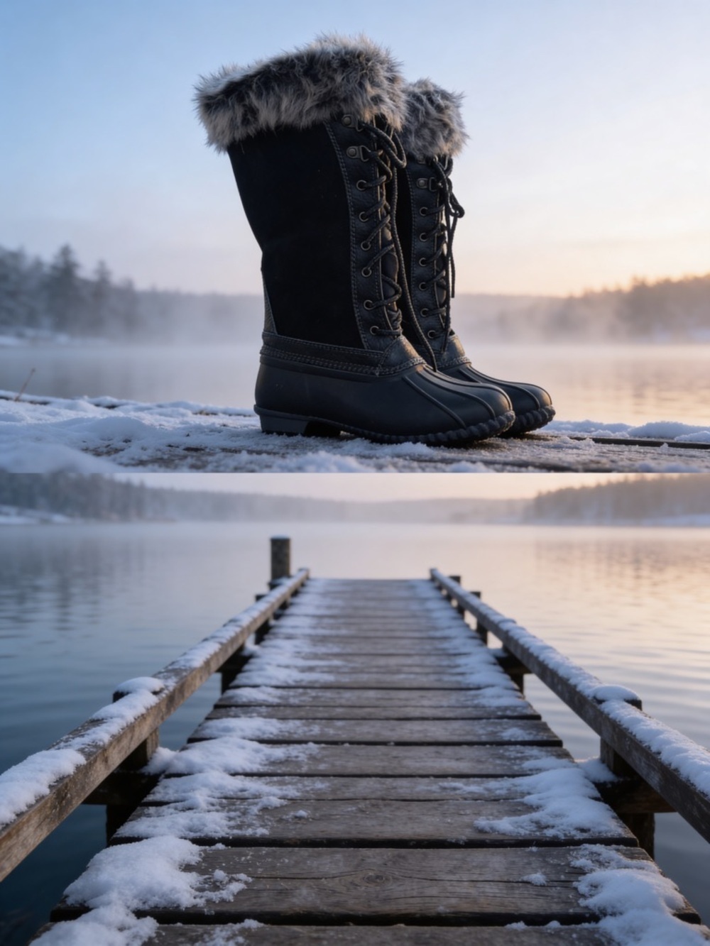 Sporto Black Faux Fur Lace-Up Winter Rain Boots